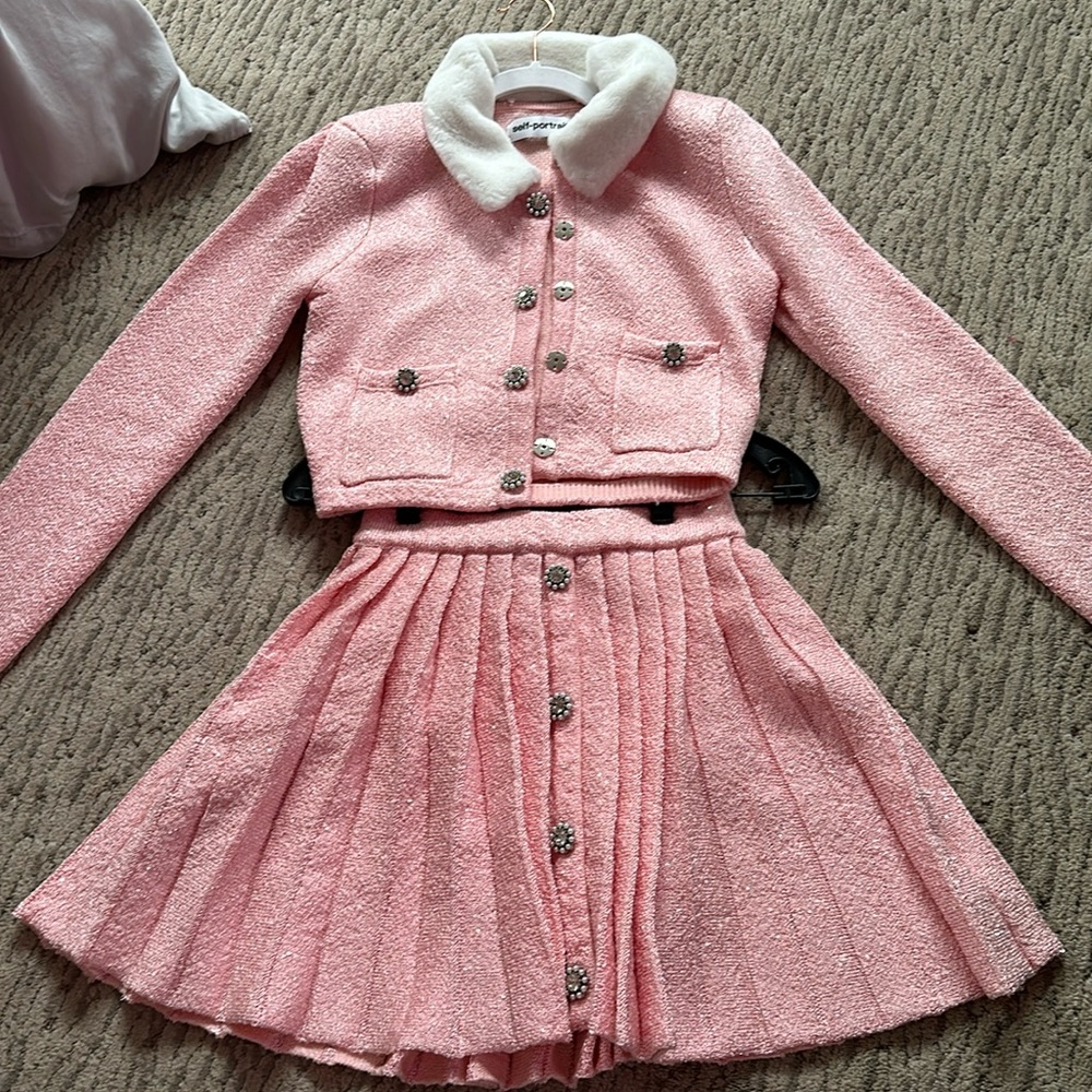 Self-Portrait Pink Pleated Long Sleeve Dress